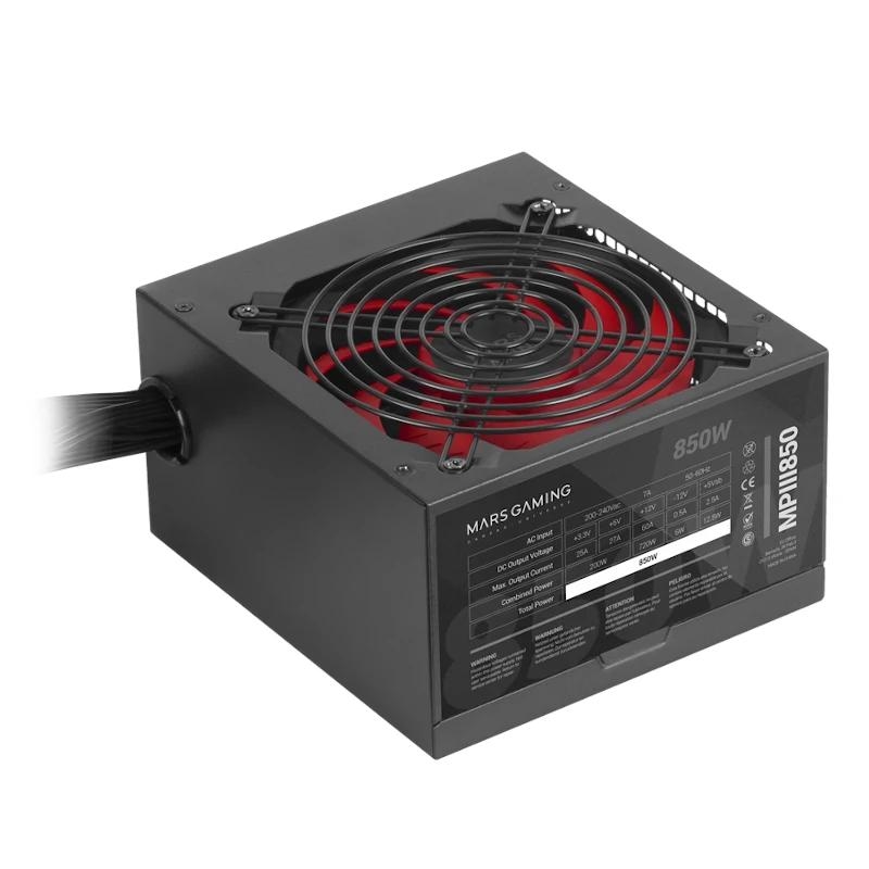 MARS GAMING - Fuente Alimentación PC ATX 850W 5 Años Garantía Tecnología Silenciosa AI-RPM 85% Eficiencia Negro (Ref.MPIII850)