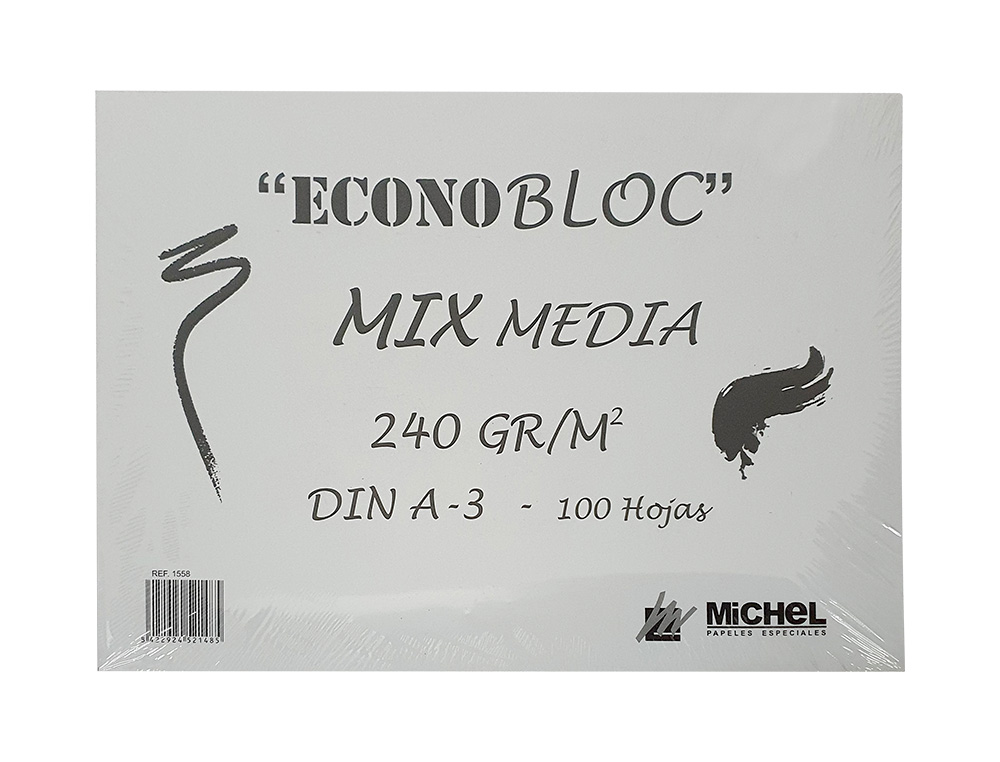MICHEL - BLOC DIBUJO MULTITECNICAS ECONOBLOC MIX MEDIA DIN A3 ENCOLADO 100 HOJAS 240 GR 297X420 MM (Ref.1558242)