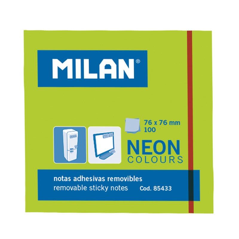 MILAN - BLOC NOTAS ADHESIVAS 100 HOJAS 76X76MM VERDE NEÓN -10U- (Ref.85433)