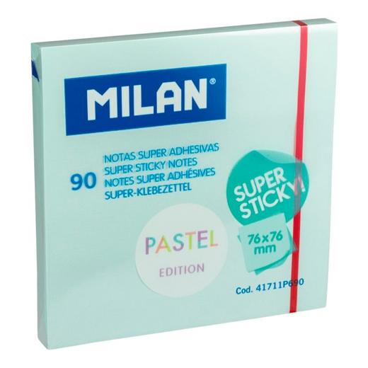 MILAN - BLOC NOTAS SUPER ADHESIVAS 90H 76X76MM EDICIÓN PASTEL AZUL (Ref.41711P690)