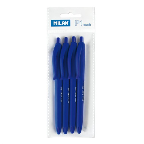MILAN - BOLSA CON COLGADOR 4 BOLÍGRAFOS P1 TOUCH AZUL (Ref.176510804)