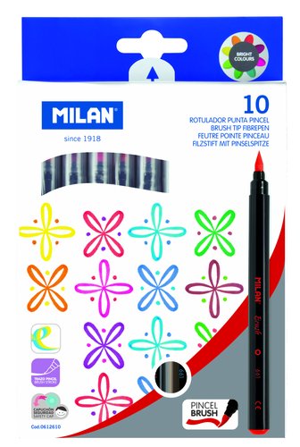 MILAN - ROTULADOR 661 PUNTA PINCEL COLORES SURTIDOS ESTUCHE DE 10 (Ref.612610)