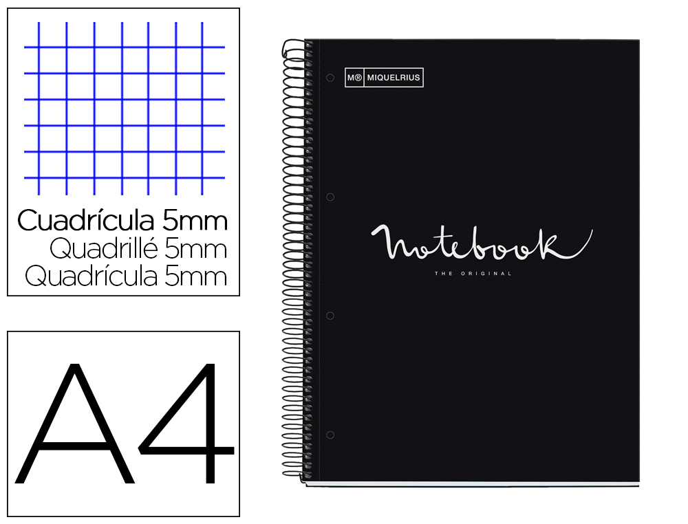 MIQUELRIUS - BLOC EMOTIONS NOTEBOOK 1 micro.tapa DURA A4 80h 90g CUADRIC.5x5 NEGRO (Ref.46045)