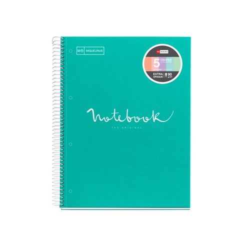 MIQUELRIUS - BLOC EMOTIONS NOTEBOOK 5 micro.tapa DURA A4 120h 90g CUADRIC.5x5 TURQUESA (Ref.46067)