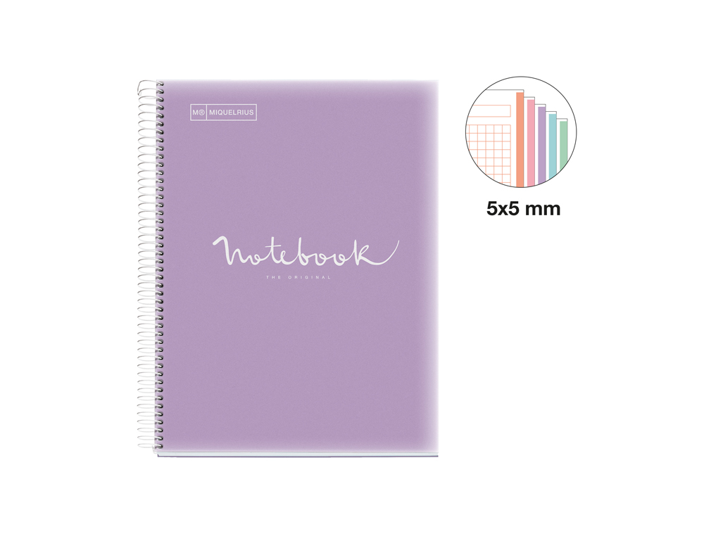 MIQUELRIUS - BLOC EMOTIONS NOTEBOOK 5 micro.tapa PP A4 120h 90g CUADRIC.5x5 LAVANDA (Ref.46079)