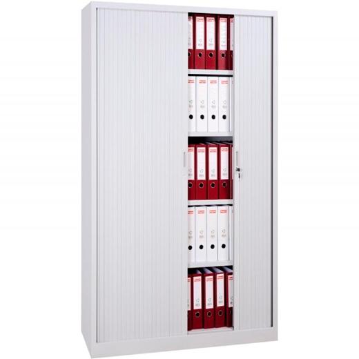 BISLEY - ARMARIO METÁLICO DOS PUERTAS PERSIANA CORREDERAS 100X45X198 CM (ANCHO X FONDO X ALTO) INCLUYE 4 BALDAS ACABADO EN GRIS. (MONTADO) (Ref.SDC/FP.1910)