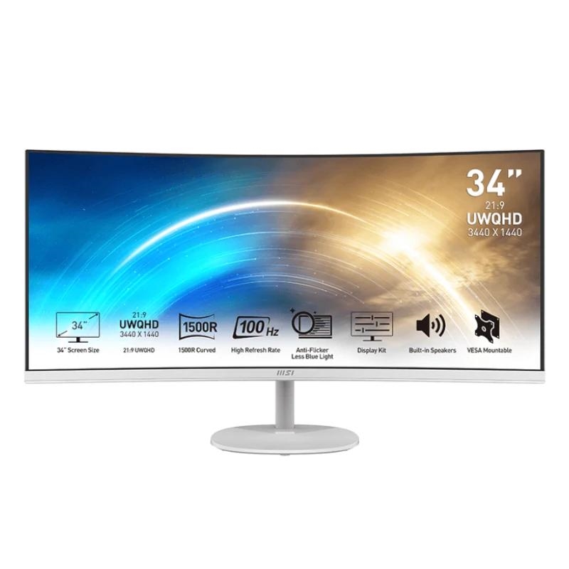 MSI - MONITOR PRO MP341CQW 34" CURVO. 3440 X 1440 UWQHD. 100HZ. BLANCO (Ref.9S6-3PB2CT-009)