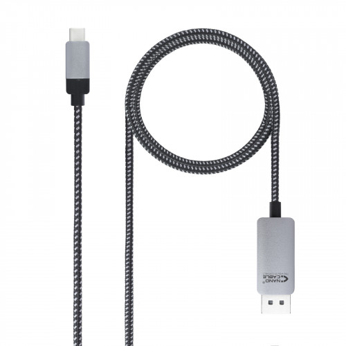 NANOCABLE - adaptador de cable de vídeo 1,8 m USB Tipo C DisplayPort Aluminio, Negro (Ref.10.15.5002)