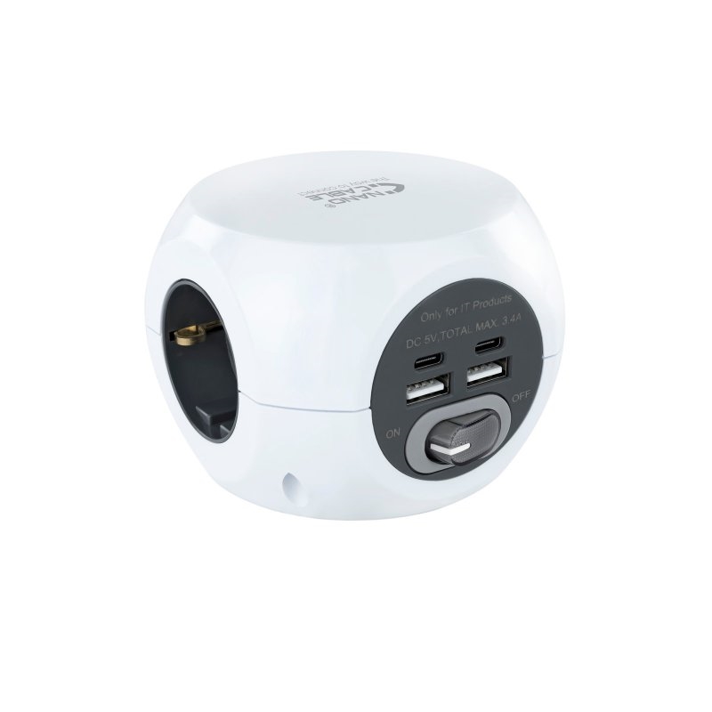 NANOCABLE - Base de 3 enchufes con 4 USB's (2 USB A + 2 USB-C), con interruptor (Ref.10.37.0001)