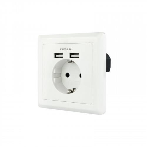 NANOCABLE - Base de enchufe de pared tipo schuko con 2 tomas USB Max. 2.4A, blanca (Ref.10.35.0010)