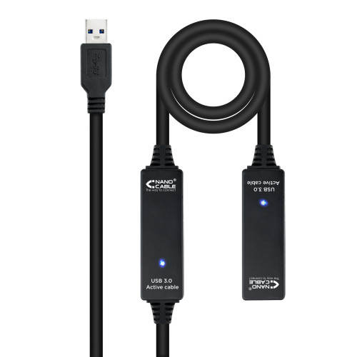 NANOCABLE - Cable USB 3.0 prolongador con amplificador, tipo A/M-A/H, 15m (Ref.10.01.0313)