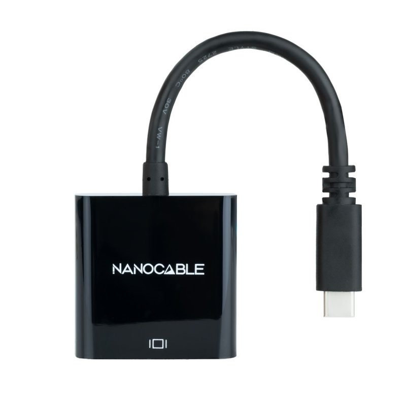 NANOCABLE - Conversor USB-C a VGA, USB-C/M-VGA/H, Negro, 10 cm (Ref.10.16.4101-BK)