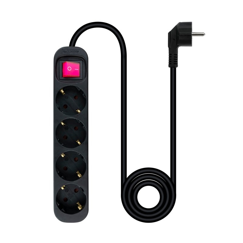 NANOCABLE - Regleta de enchufes de 4 tomas con interruptor, 1.4 metros Negra (Ref.10.37.0004-BK)