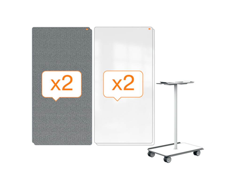 NOBO - SISTEMA MOVIL MOVE&MEET 2 PIZARRA MAGNETICA DOBLE CARA Y 2 PIZARRAS BLANCAS /TABLERO DE ANUNCIOS 1800X900 (Ref.1915569)