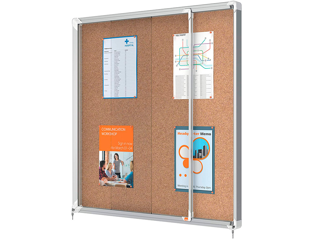 NOBO - VITRINA DE ANUNCIOS PREMIUM PLUS CORCHO CON PUERTA CORREDERA 12 X DIN A4 922X967X63 MM (Ref.1902574)