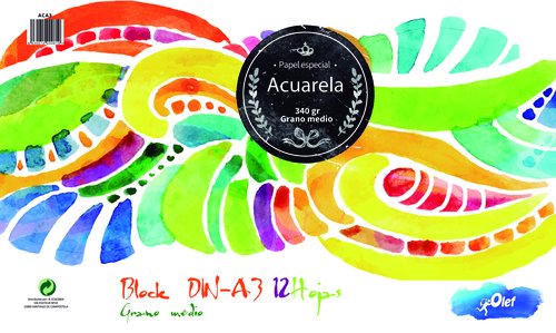 OLEF - BLOCK DE DIBUJO ACUARELA GRANO MEDIO 340g A3 12h (Ref.ACA3)