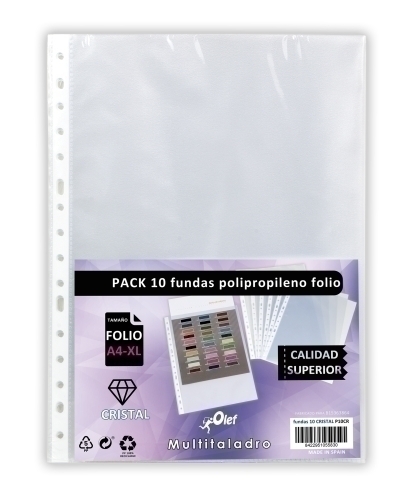 OLEF - FUNDA MULTITALADRO PP 90µ CRISTAL LISO Fº 16 TAL.RFZO. PACK DE 10 (Ref.P10CR)