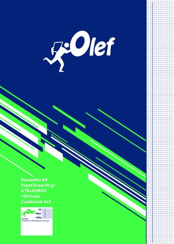 OLEF - RECAMBIO A4 100h 90gr 4 TALADROS CUADRIC.3x3 (Ref.RAC9033)