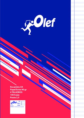 OLEF - RECAMBIO A4 100h 90gr 4 TALADROS PAUTA 2,5 (Ref.RAC9025)