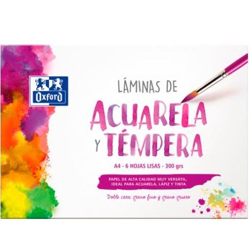 OXFORD - LÁMINAS PARA PINTURA ACUARELA Y TÉMPERA 6H 300GR A4 LISO BLANCO (Ref.400151293)