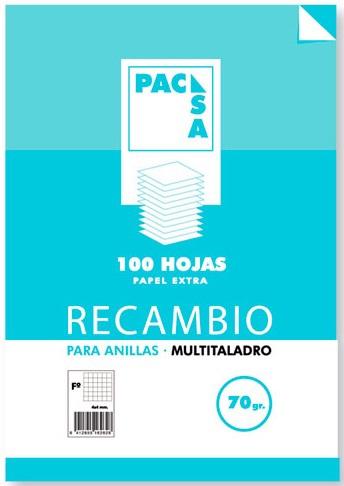 PACSA - RECAMBIO 70 GRS. MULTITALADRO FOLIO (215X310MM.) 100 CUADRÍCULA 4X4 CON MARGEN (Ref.21221)