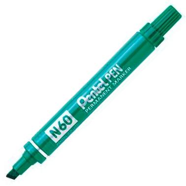 PENTEL - PEN N60 MARCADOR PERMANENTE ALUMINIO PUNTA BISELADA VERDE -12U- (Ref.N60--D)
