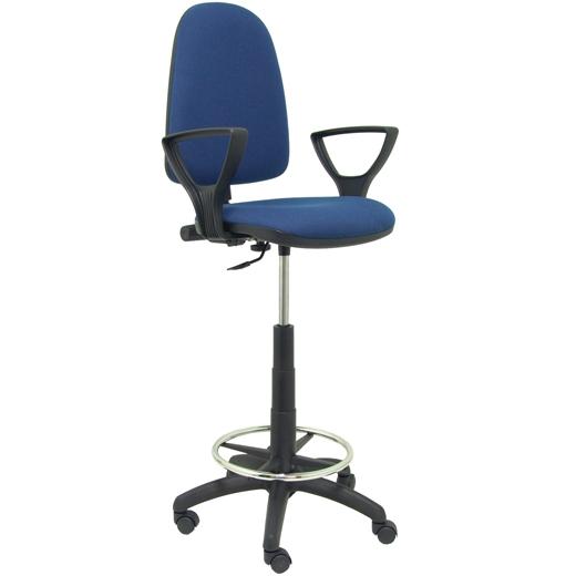 PIQUERAS Y CRESPO - TABURETE AYNA BRAZOS FIJOS ERGOMICO MECANISMO DE CONTACTO PERMANENTE REGULABLE EN ALTURA Y ARO REPOSAPIES ASIENTO Y RESPALDO TAPIZADOS BALI AZUL MARINO (Ref.T04CPBALI200BGOLF)