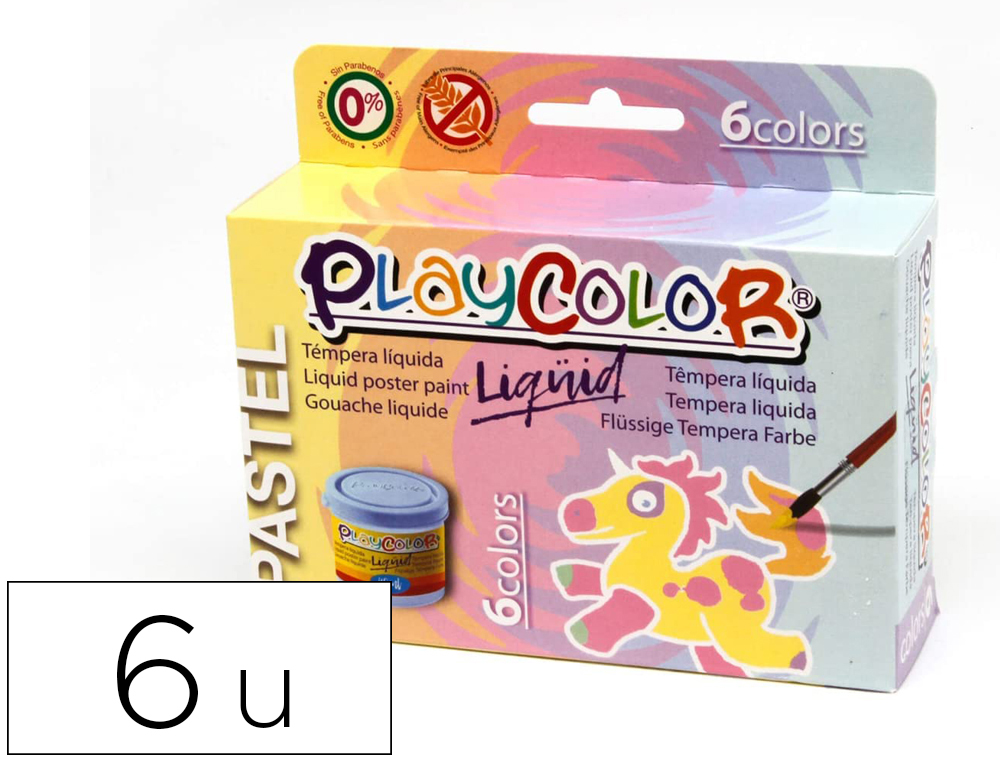 PLAYCOLOR - TEMPERA LIQUID 40 ml (bote) PASTEL ESTUCHE de 6 (Ref.16801)