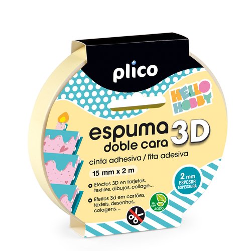 PLICO - CINTA ADHESIVA DOBLE CARA rollo 2x15 ESPUMA EFECTO 3D (Ref.13313)