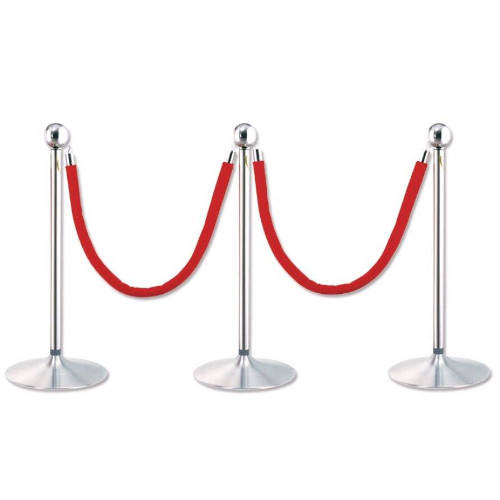 POESSA - PACK 2 POSTES SEPARADOR CROMADO CON CORDON ROJO 2 METROS (Ref.322800)