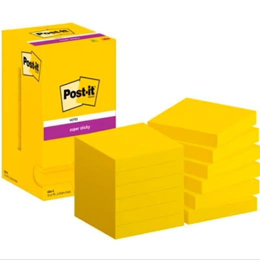POST-IT - NOTAS ADHESIVAS SUPER STICKY 76X76 MONOCOLOR AMARILLO ULTRA 12 BLOCS X 90 HOJAS (Ref.654-S)