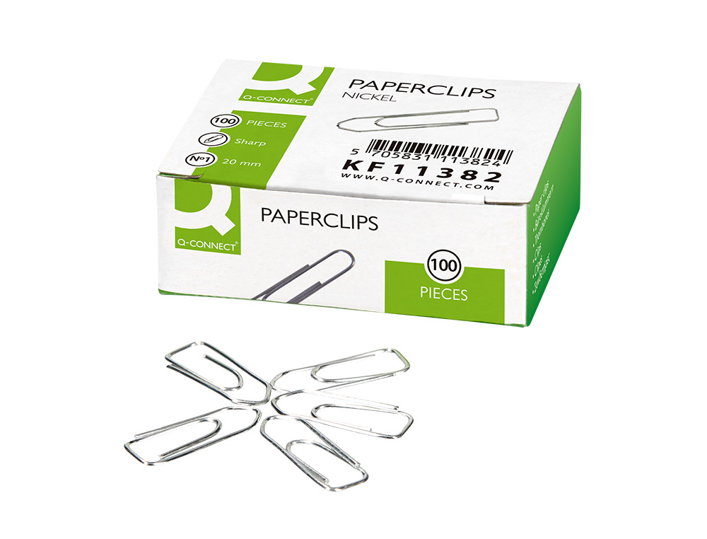 Q-CONNECT - CLIPS NIQUELADOS N 1 PICOS 20 MM PUNTA CAJA DE 100 UNIDADES (Ref.KF11382)
