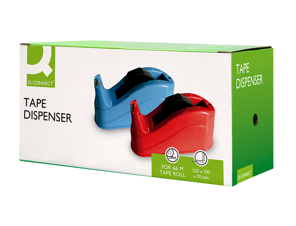 Q-CONNECT - PORTARROLLO SOBREMESA PLASTICO PARA CINTAS DE 66 MT COLOR ROJO 220X100X70 MM (Ref.KF11390)