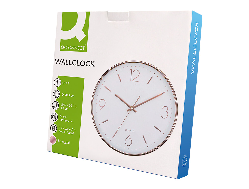 Q-CONNECT - RELOJ DE PARED METALICO REDONDO 30,5 CM MOVIMIENTO SILENCIOSO COLOR ROSA DORADO (Ref.KF16950)