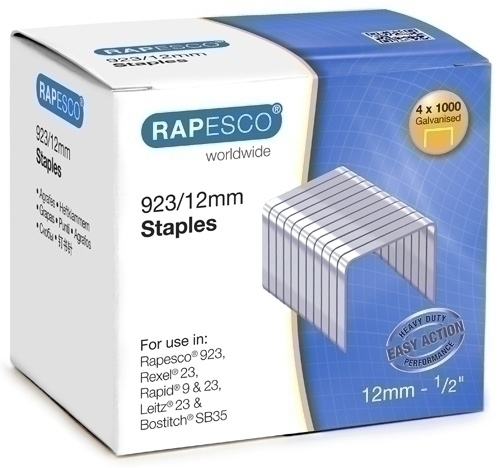 RAPESCO - GRAPAS UNIQUE GRAN CAPACIDAD 923/12 mm. GALVANIZADAS caja de 4000 (Ref.S92312Z3)