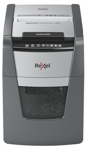 REXEL - Optimum AutoFeed+ 100X triturador de papel Corte cruzado 55 dB 22 cm Negro, Gris (Ref.2020100X)