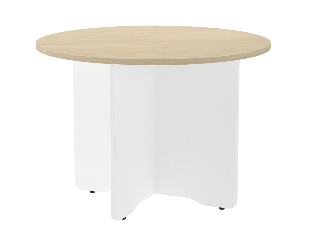 ROCADA - MESA DE REUNION REDONDA ESTRUCTURA MADERA EN ASPAS COLOR BLANCO TABLERO HAYA 100CM DIAMETRO (Ref.3005AW01)