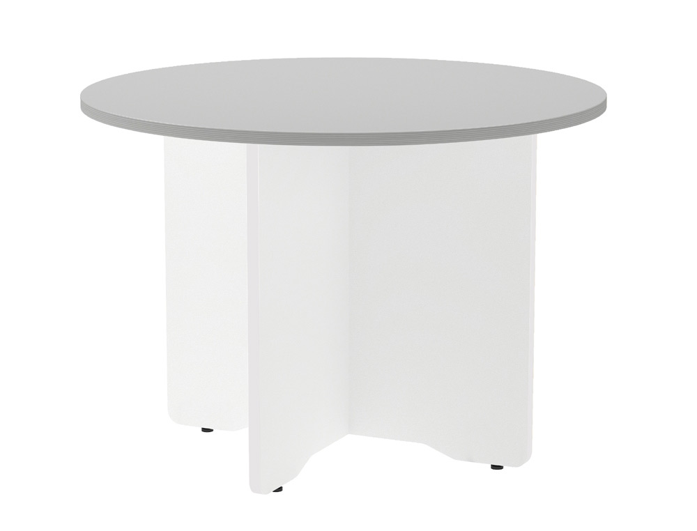 ROCADA - MESA DE REUNION REDONDA ESTRUCTURA MADERA EN ASPAS COLOR BLANCO TABLERO GRIS 100CM DIAMETRO (Ref.3005AW02)