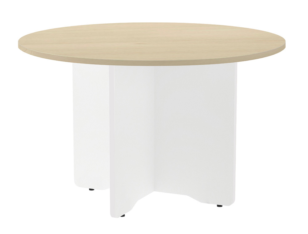 ROCADA - MESA DE REUNION REDONDA ESTRUCTURA MADERA EN ASPAS COLOR BLANCO TABLERO HAYA 120CM DIAMETRO (Ref.3006AW01)