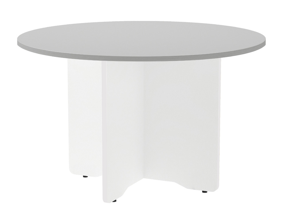 ROCADA - MESA DE REUNION REDONDA ESTRUCTURA MADERA EN ASPAS COLOR BLANCO TABLERO GRIS 120CM DIAMETRO (Ref.3006AW02)