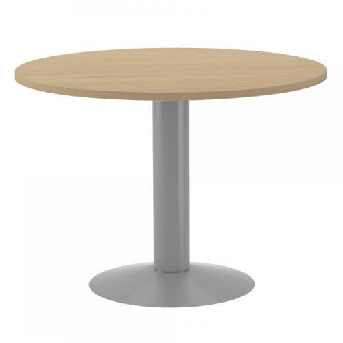 ROCADA - MESA MEETING REDONDA DE JUNTAS DIAMETRO 100 cm. con PATA COLUMNA ALUMINIO TABLERO ROBLE (Ref.3005AT08)