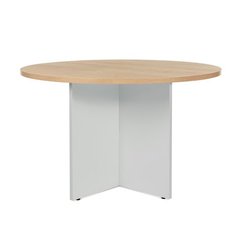 ROCADA - MESA MEETING REDONDA DE JUNTAS DIAMETRO 120 cm. con PATAS MELAMINA ALUMINIO TABLERO ROBLE (Ref.3006AB08)