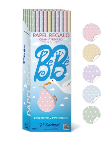 SADIPAL - PAPEL de REGALO ROLLO GRAN FORMATO XL 1x2 m (CAJA de 50) BEBE (Ref.11275)