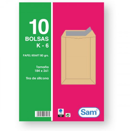 SAM - PAQUETES DE 10 BOLSAS KRAFT, CON TIRA DE SILICONA TAMAÑO 184X261 80 GRS. (Ref.665099)