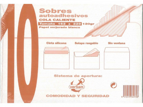 SAM - PAQUETES DE 10 SOBRES BLANCO VERJURADO 162X229 120 GRS. (Ref.664930)