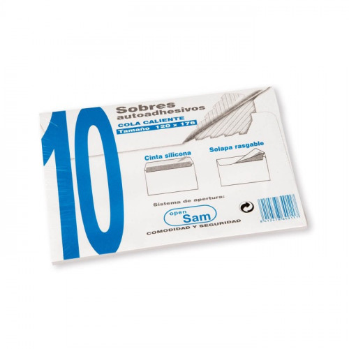 SAM - SOBRE 120x176 BLANCO 90g OPEN (SILICONA) PAQUETE de 10 (Ref.PQ.10 OPEN 176)