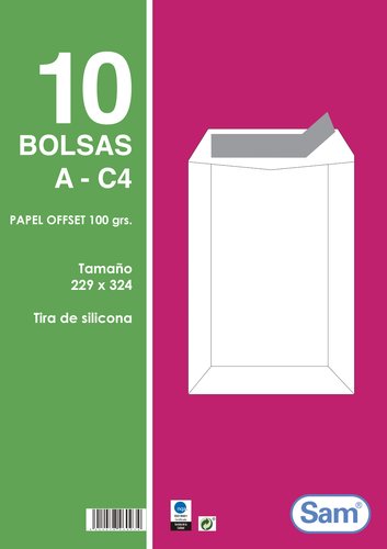 SAM - SOBRE-BOLSA 229x324 BLANCO 100g (SILICONA) PAQUETE DE 10 (Ref.PQ.10 A-C4)