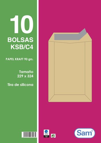 SAM - SOBRE-BOLSA 229x324 KRAFT 90g (SILICONA) PAQUETE DE 10 (Ref.PQ.10 KSB/C4)