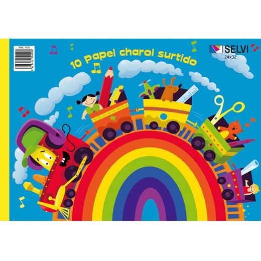 SELVI - CUADERNO PARA MANUALIDADES CON 10 PLIEGOS DE PAPEL CHAROL 24X32CM COLORES SURTIDOS (Ref.400)