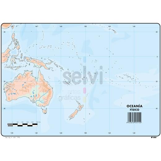 SELVI - MAPA MUDO FÍSICO DE OCEANIA A4 -50U- (Ref.510)